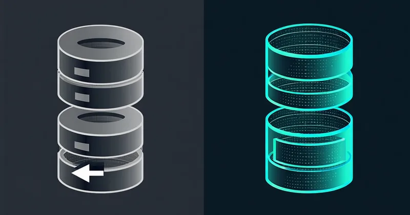 Abstract benchmark comparison visualization with two contrasting architecture patterns
