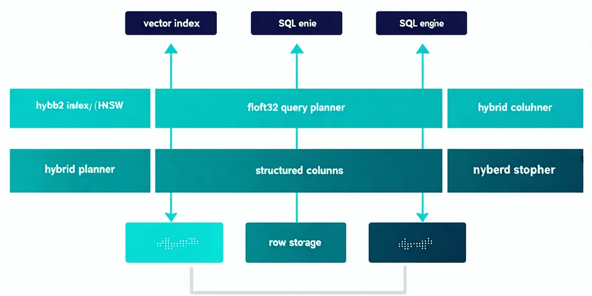 Dreambase architecture diagram showing vector index and SQL engine co-located on the same row storage layer