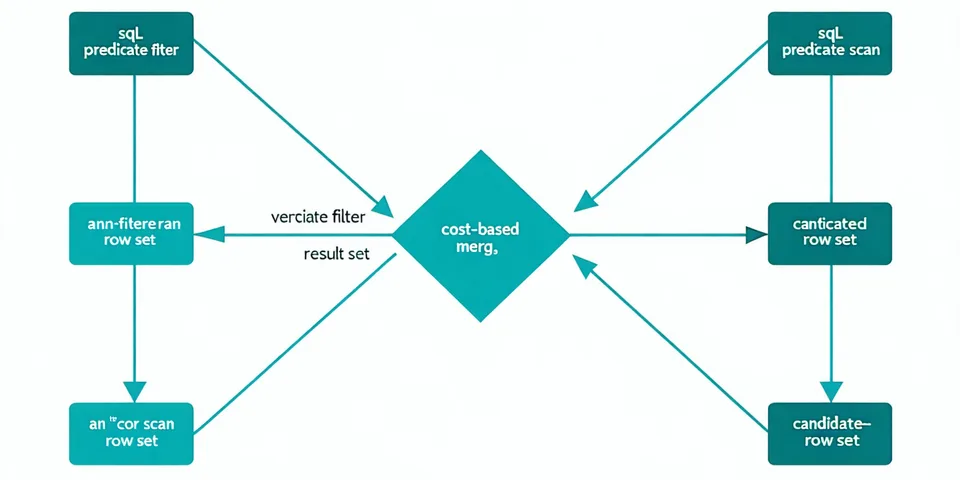 Dreambase hybrid query execution flow showing scalar filter and ANN scan paths converging